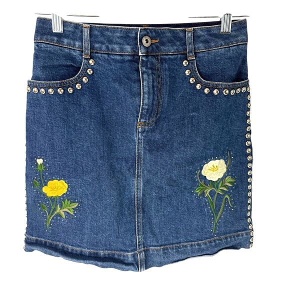 Stella McCartney Blue Denim Mini Skirt Size 38 Embroidered Flowers Made in Italy - Picture 1 of 7